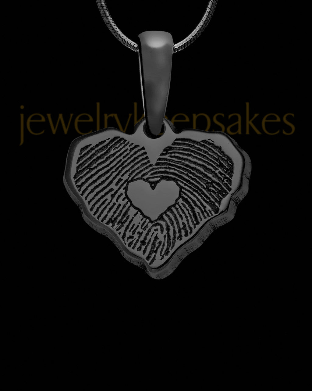 Black Sterling Cut Petite Heart Thumbprint Pendant with Signature on Back