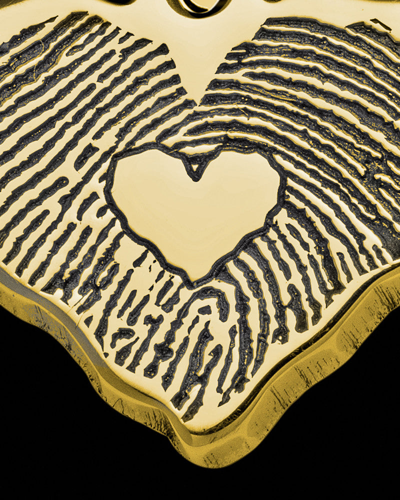 Solid 14K Gold Cut Petite Heart Thumbprint Pendant with Signature on Back