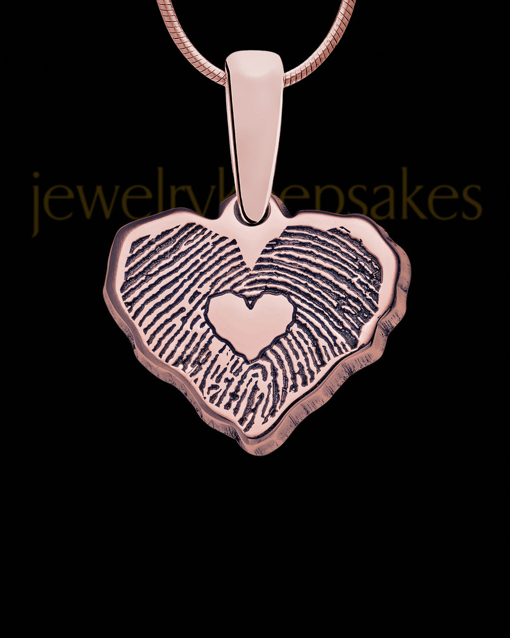 Rose Gold Sterling Cut Petite Heart Thumbprint Pendant with Signature on Back
