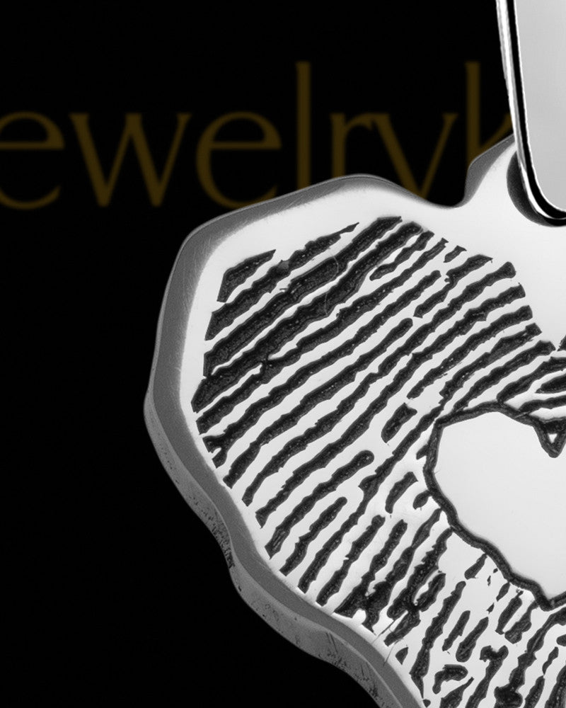 Solid 14K White Gold Cut Petite Heart Thumbprint Pendant with Signature on Back