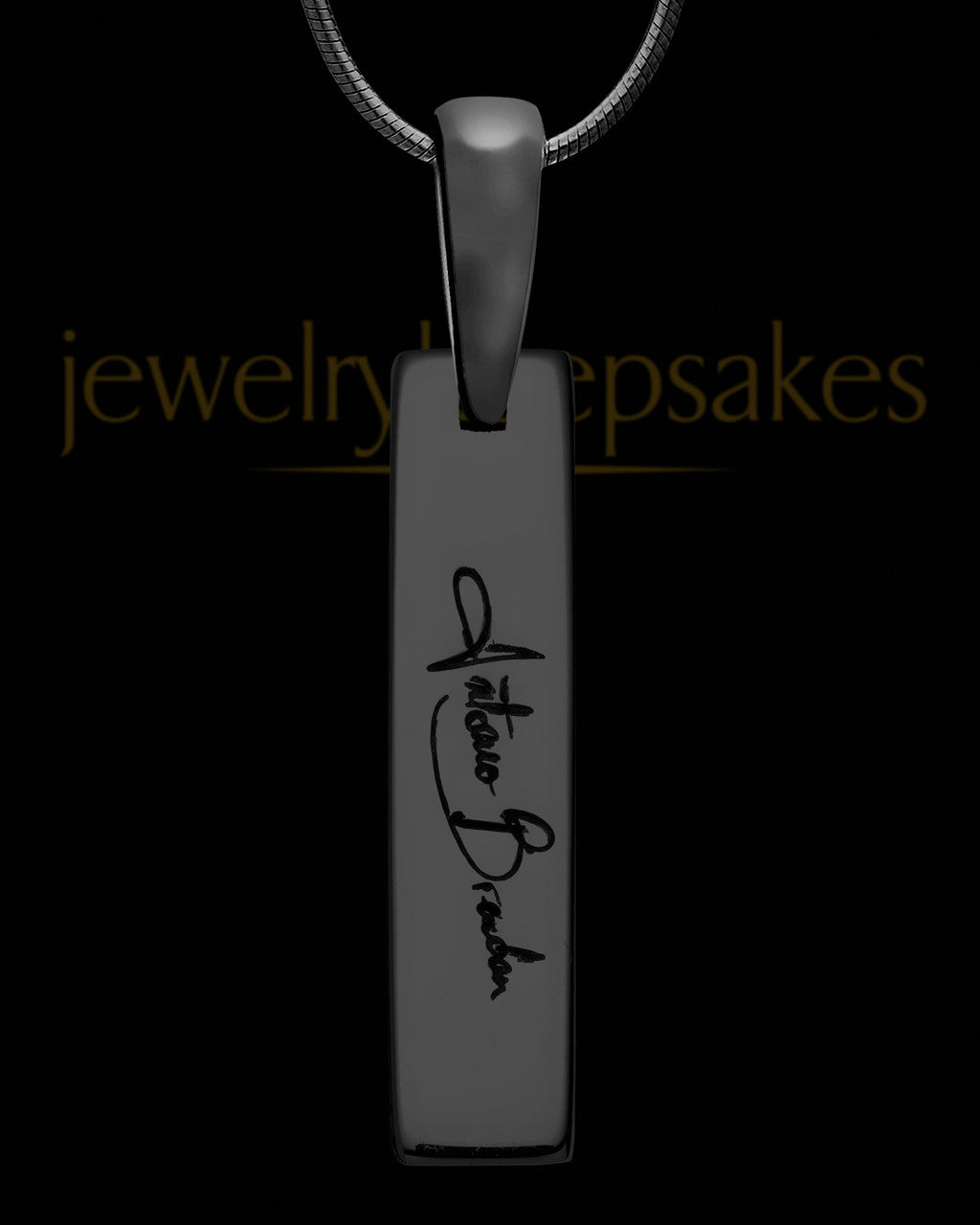 Black Sterling Silver Small Bar Thumbprint Pendant with Signature on Back