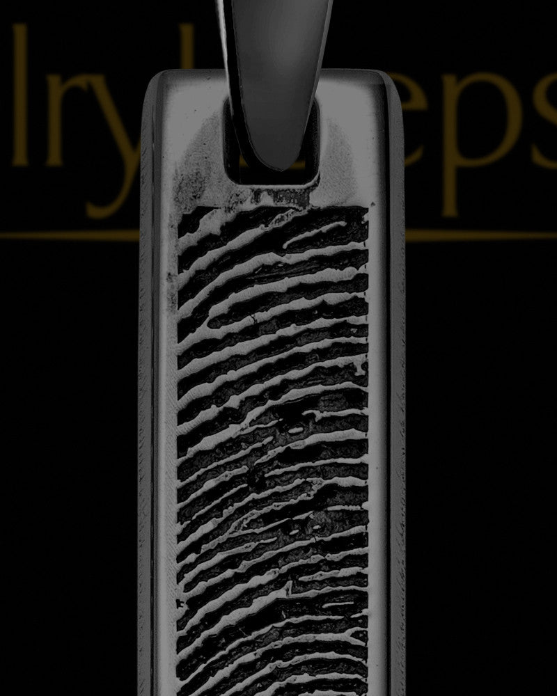 Black Sterling Silver Small Bar Thumbprint Pendant with Signature on Back