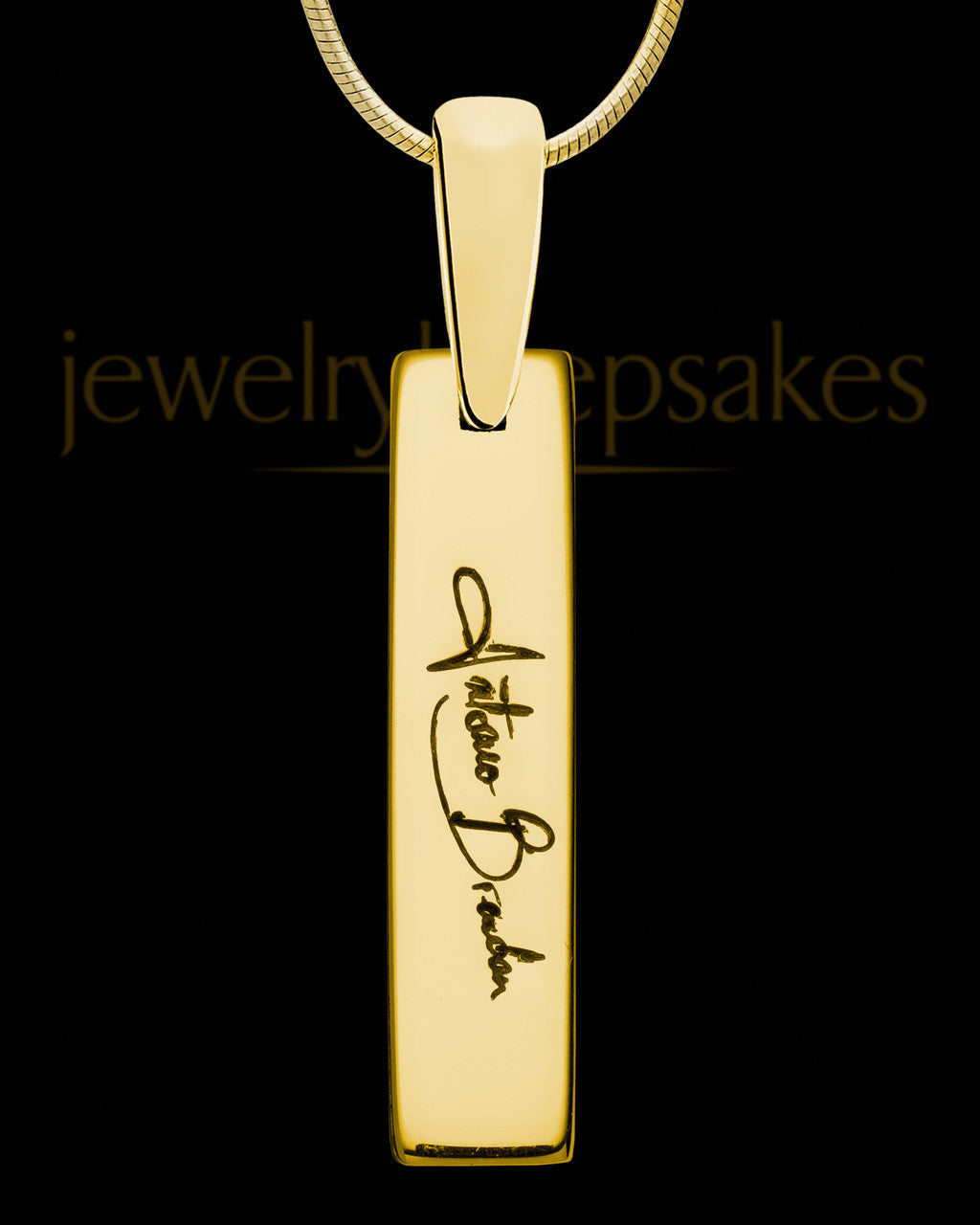 Gold Sterling Silver Small Bar Thumbprint Pendant with Signature on Back