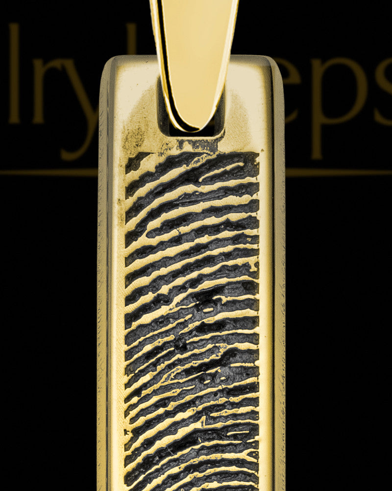 Gold Sterling Silver Small Bar Thumbprint Pendant with Signature on Back
