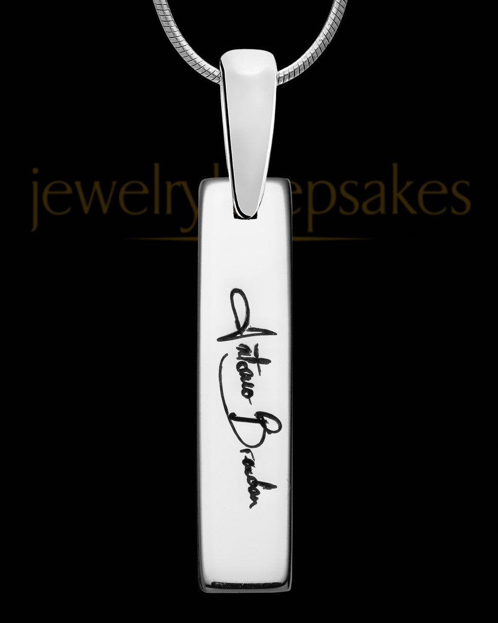 Sterling Silver Small Bar Thumbprint Pendant with Signature on Back