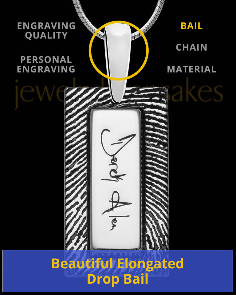 14K White Gold Rectangle Signature Thumbprint Pendant