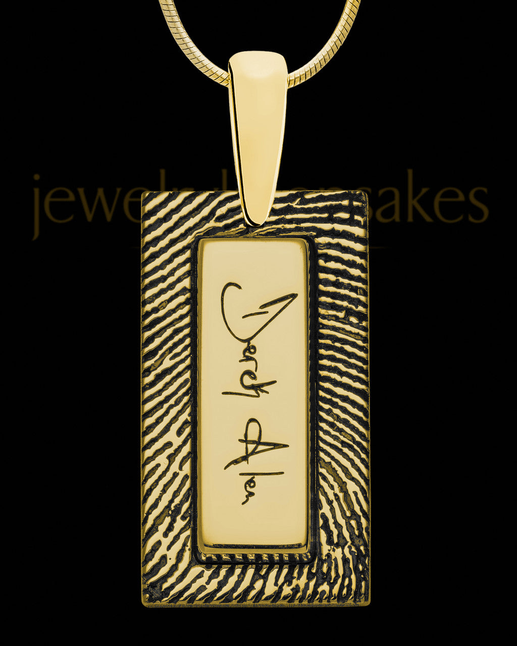 Gold Sterling Silver Rectangle Signature Thumbprint Pendant