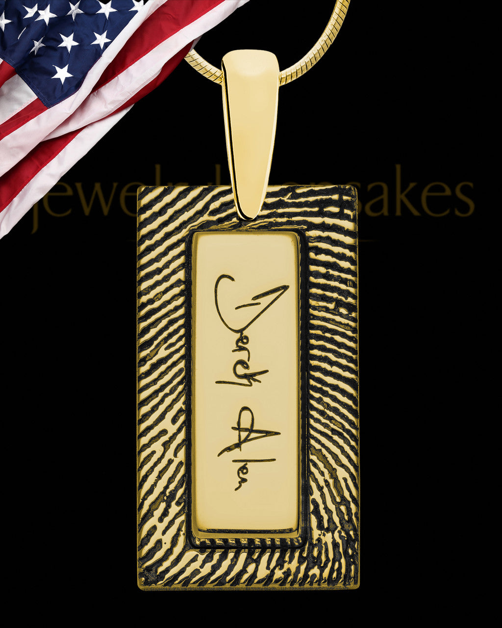 Gold Sterling Silver Rectangle Signature Thumbprint Pendant