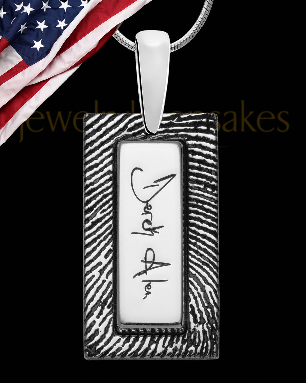 Sterling Silver Rectangle Signature Thumbprint Pendant
