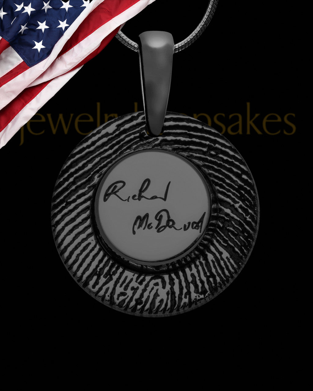 Black Sterling Silver Signature Circle Thumbprint Pendant