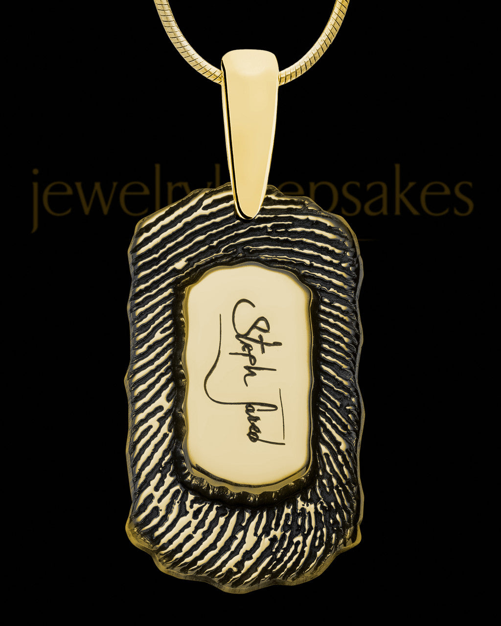 Solid 14K Gold Small Signature Dog Tag Thumbprint Pendant