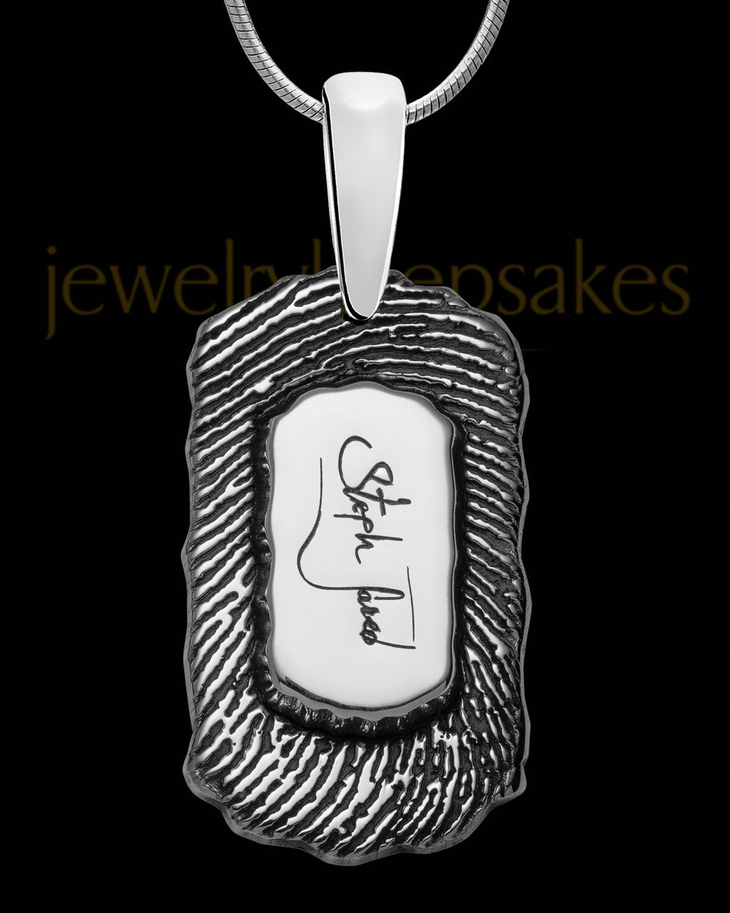 Solid 14K White Gold Small Signature Dog Tag Thumbprint Pendant