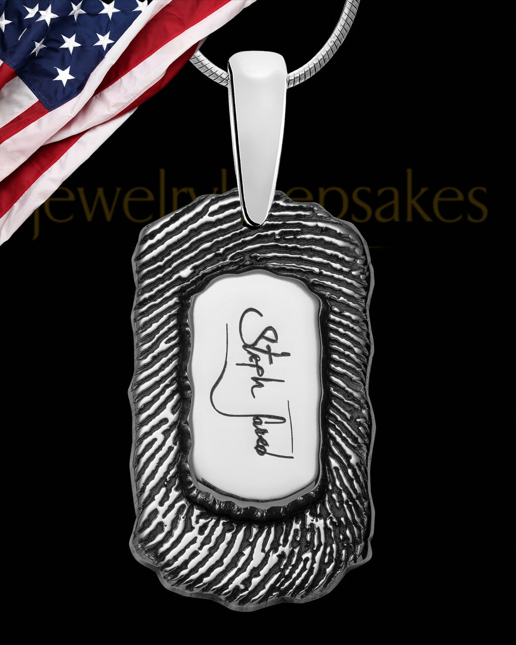 Sterling Silver Small Signature Dog Tag Thumbprint Pendant