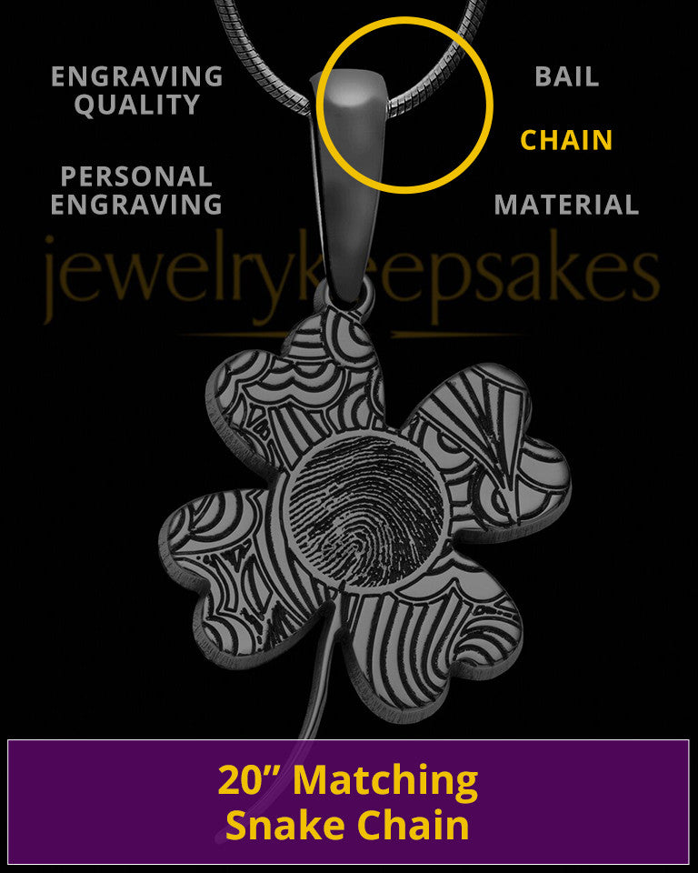Black Sterling Silver Four Leaf Clover Thumbprint Pendant