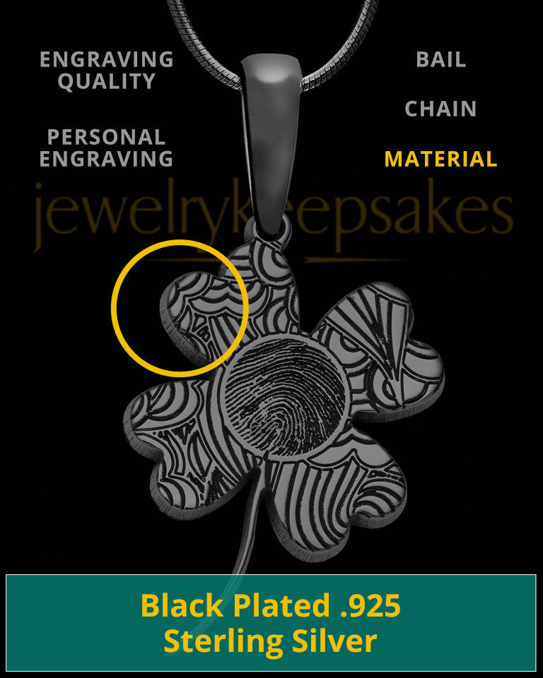 Black Sterling Silver Four Leaf Clover Thumbprint Pendant