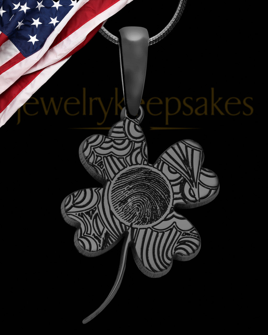 Black Sterling Silver Four Leaf Clover Thumbprint Pendant