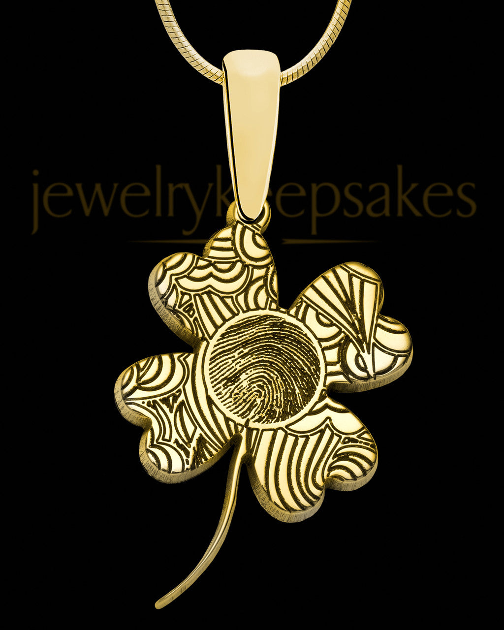 Solid 14K Gold Four Leaf Clover Thumbprint Pendant