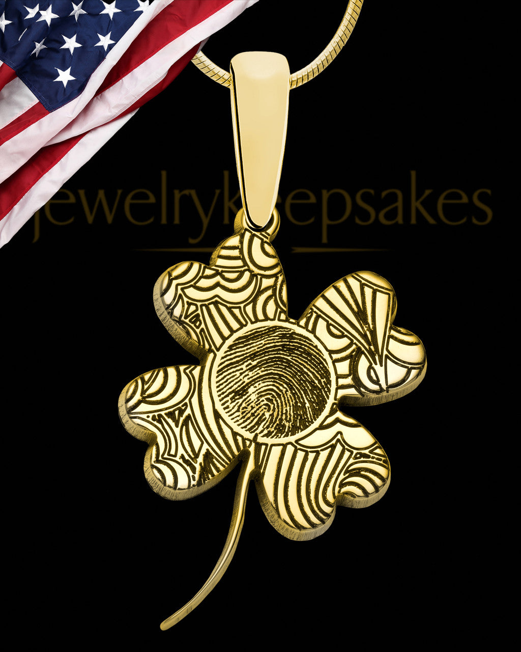 Gold Sterling Silver Four Leaf Clover Thumbprint Pendant