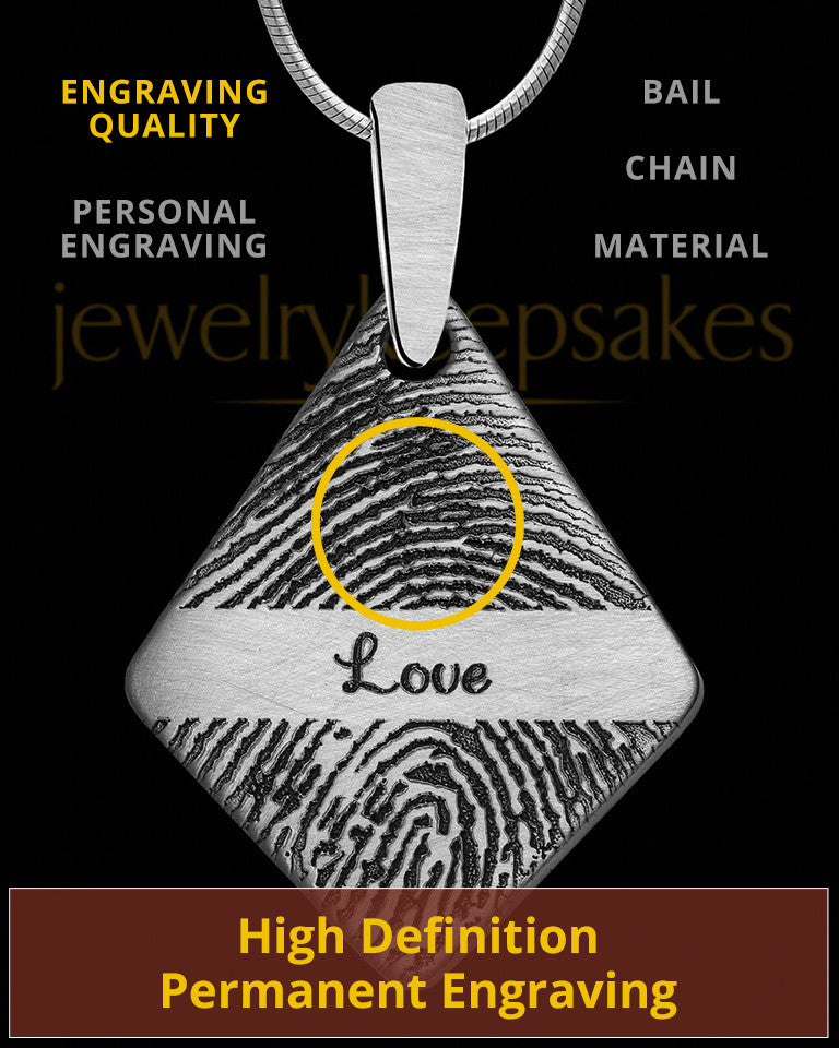 Brushed Stainless Elongated Diamond Thumbprint Pendant