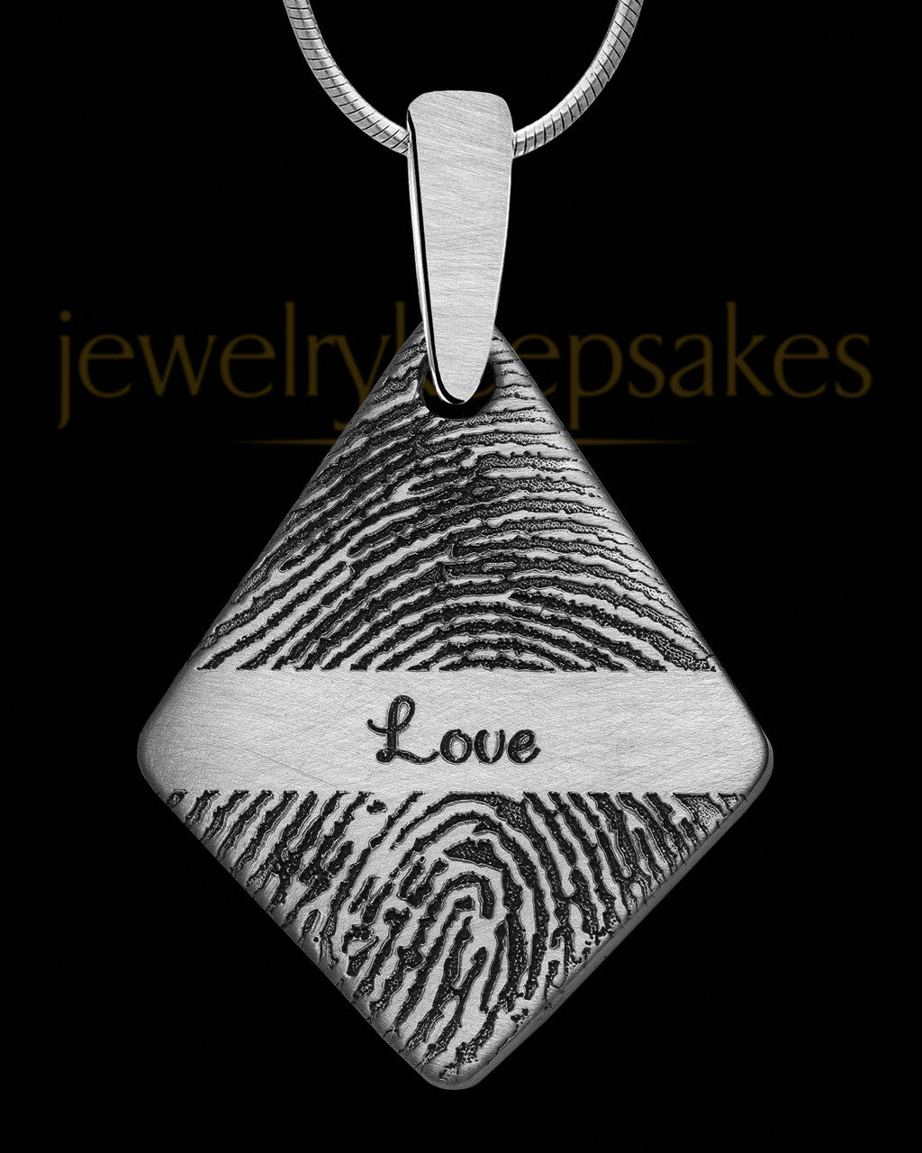 Brushed Stainless Elongated Diamond Thumbprint Pendant