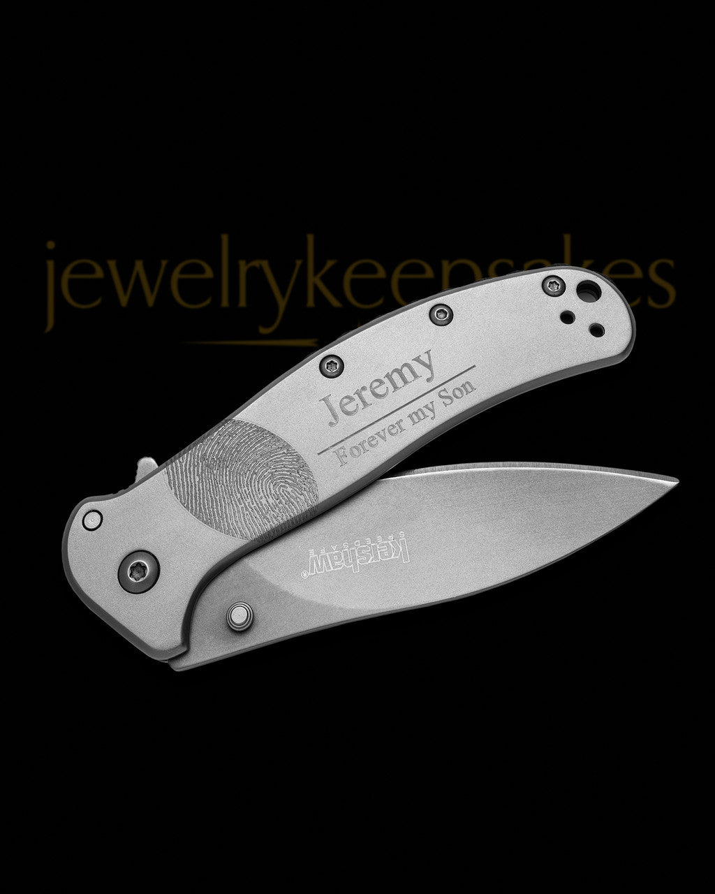 Forever With Me Stainless Kershaw Knife with Thumbprint and Name