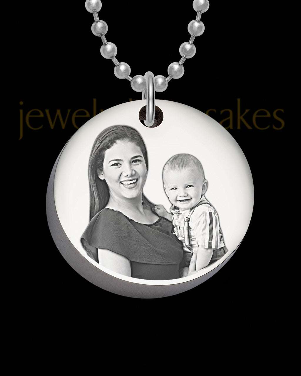 Photo Engraved Petite Thick Round Pendant Stainless Steel