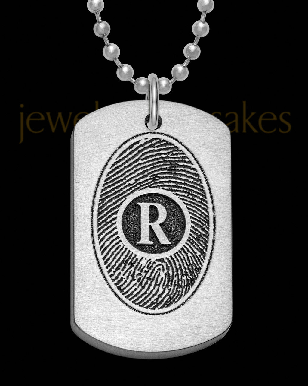 Brushed Stainless Steel Initial Thick Dog Tag Thumbprint Pendant