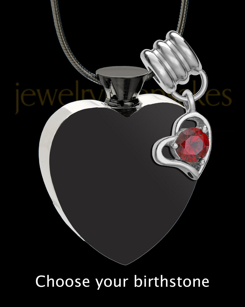 Black and Stainless Steel Enamored Heart With Birthstone Cremation Keepsake