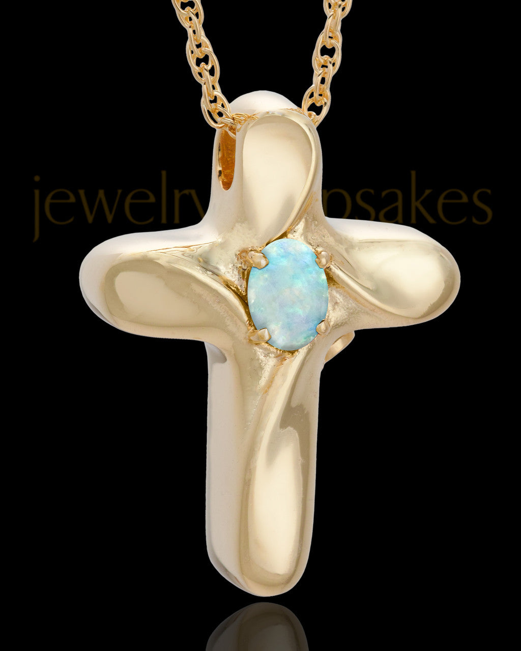 Wavy Cross with Opal Keepsake Gold Plated