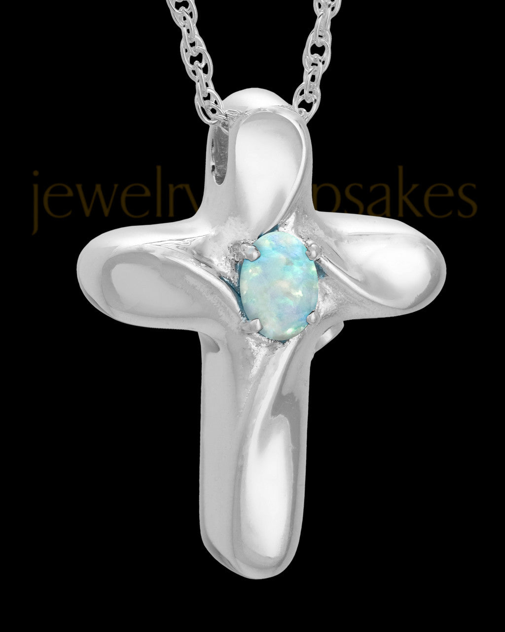 Sterling Silver Wavy Cross with Opal Keepsake