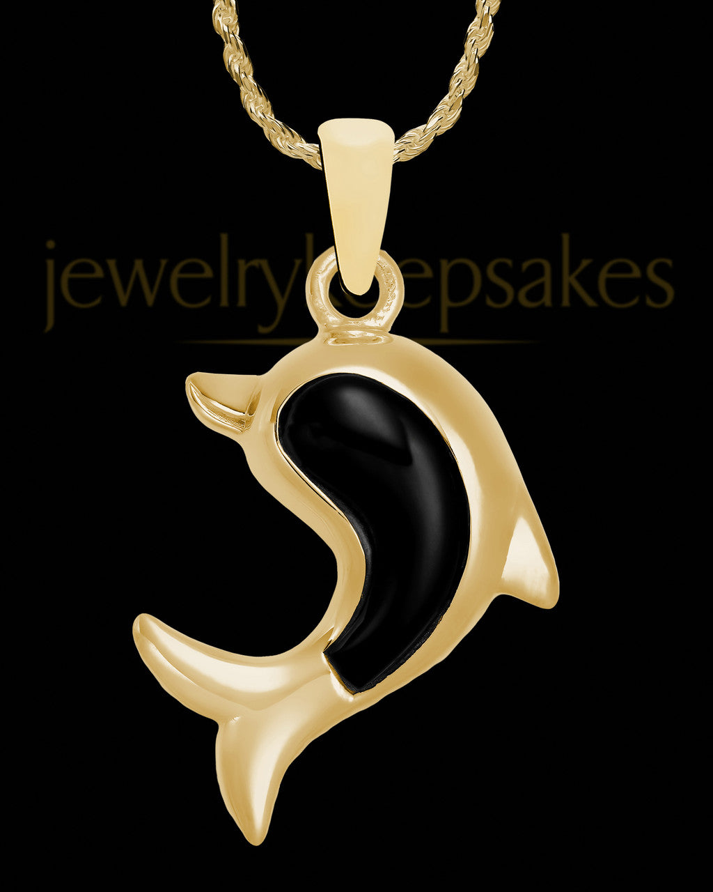 Jewelry Urn Gold Plated Black Dolphin Keepsake