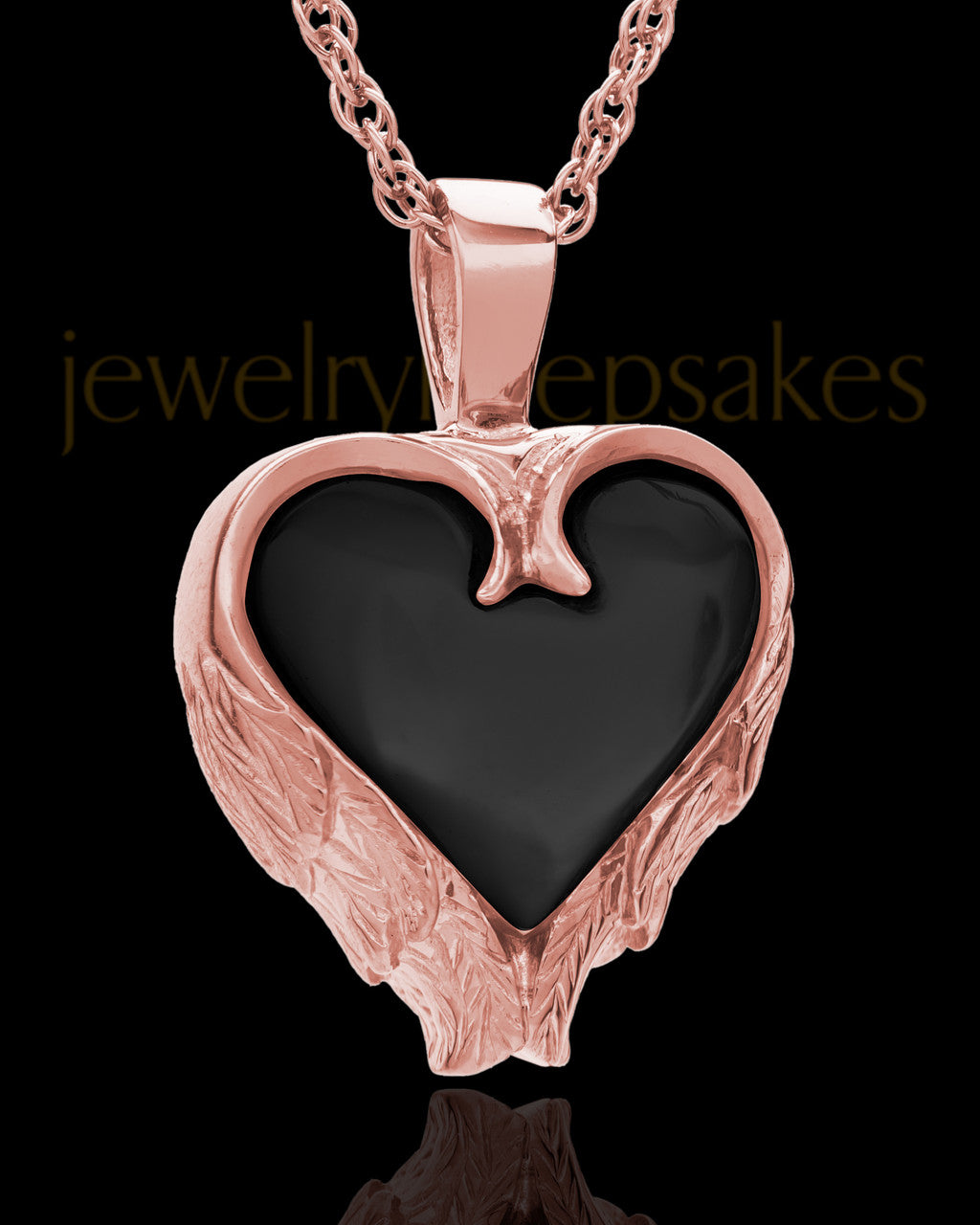 14K Rose Gold Onyx Winged Heart Keepsake