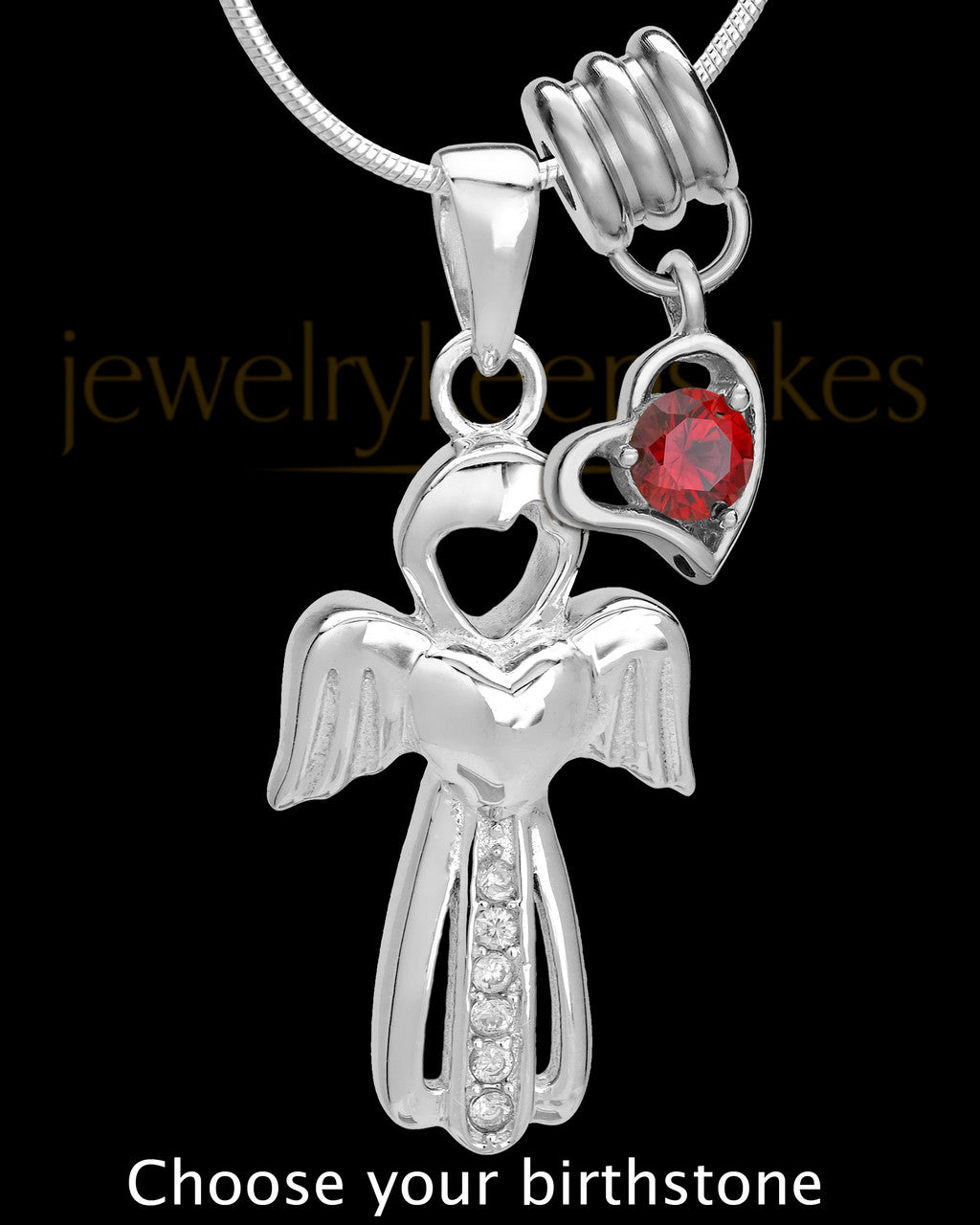 Sterling Silver Heavenly Attendant With Birthstone Cremation Urn Pendant