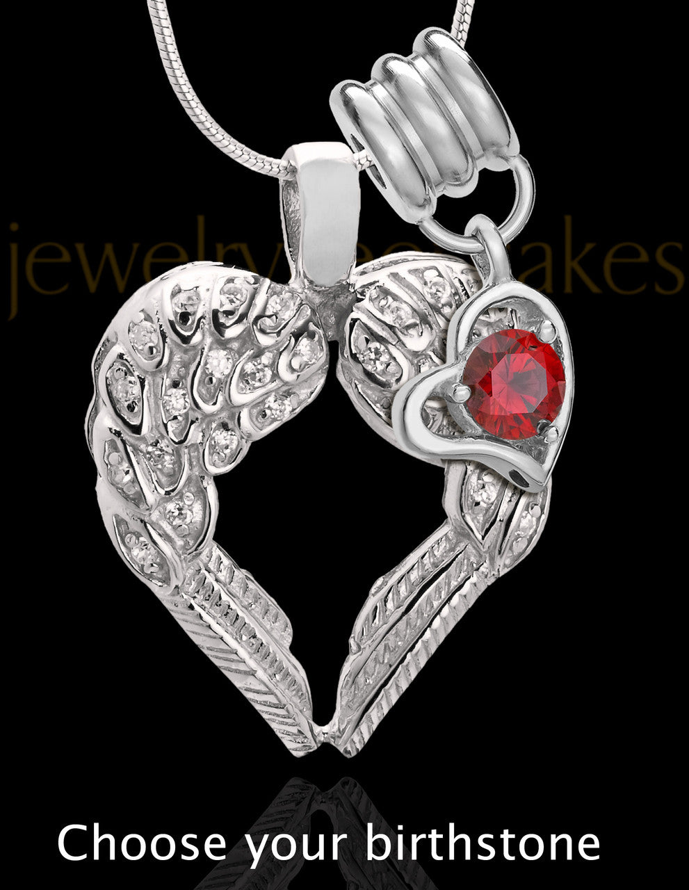 Winged Memories Sterling Silver Heart With Birthstone Cremation Pendant