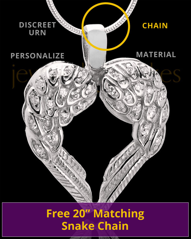 Angel Wing Cremation Ash Pendant Heart In Sterling Silver