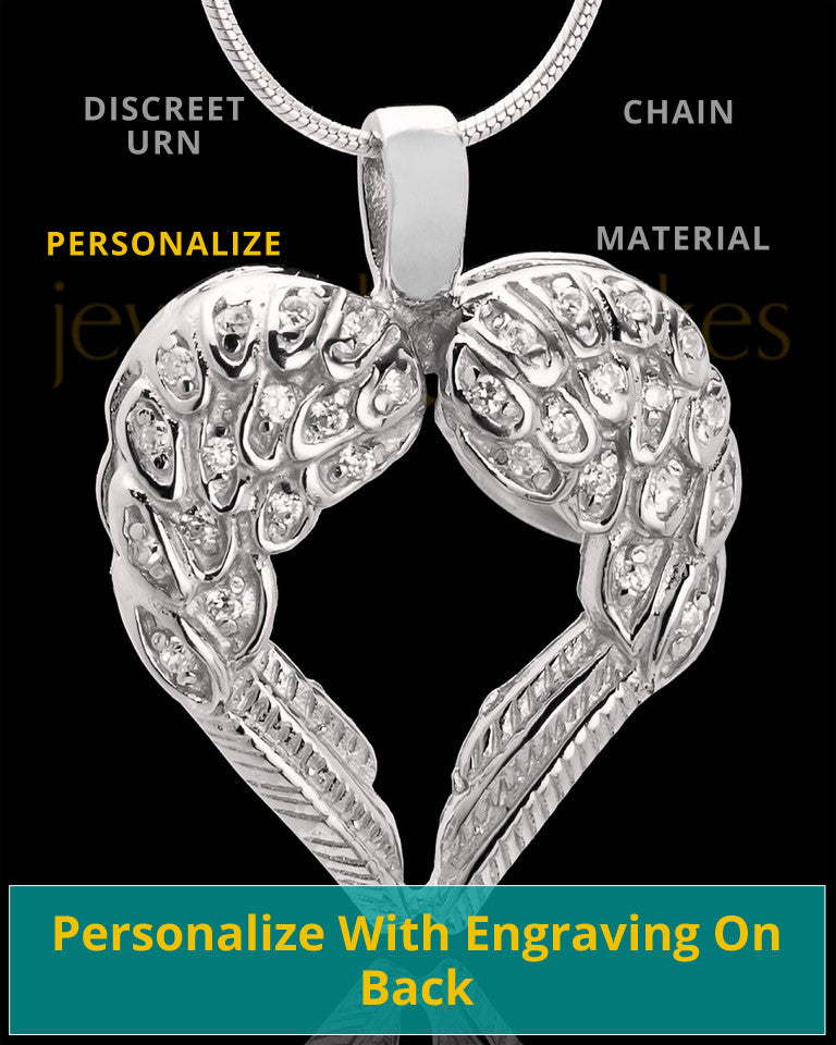 Angel Wing Cremation Ash Pendant Heart In Sterling Silver