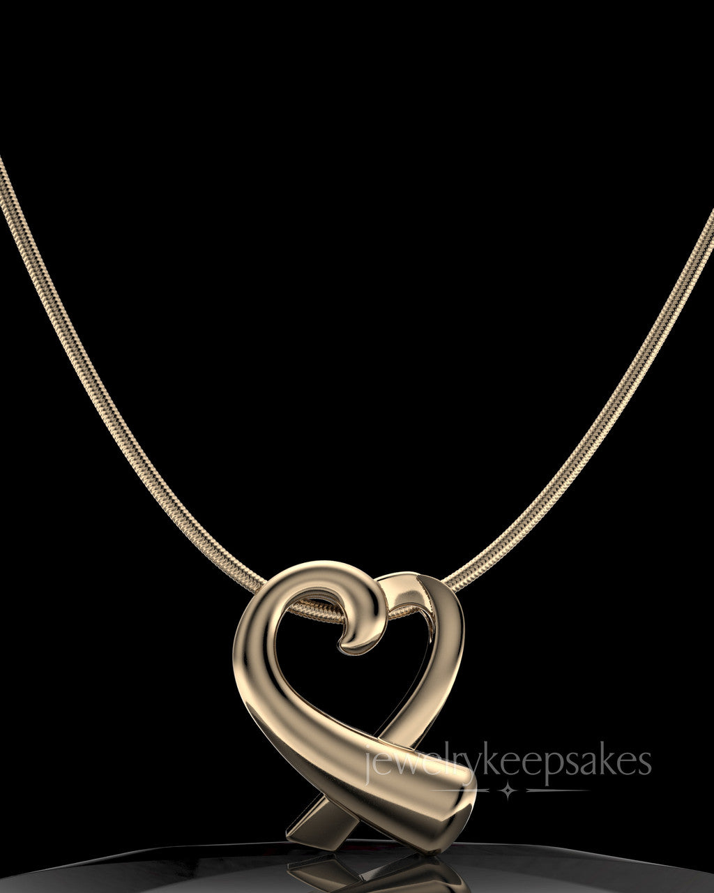 Solid 14k Gold Ribboned Heart Permanently Sealed Waterproof Remembrance Pendant