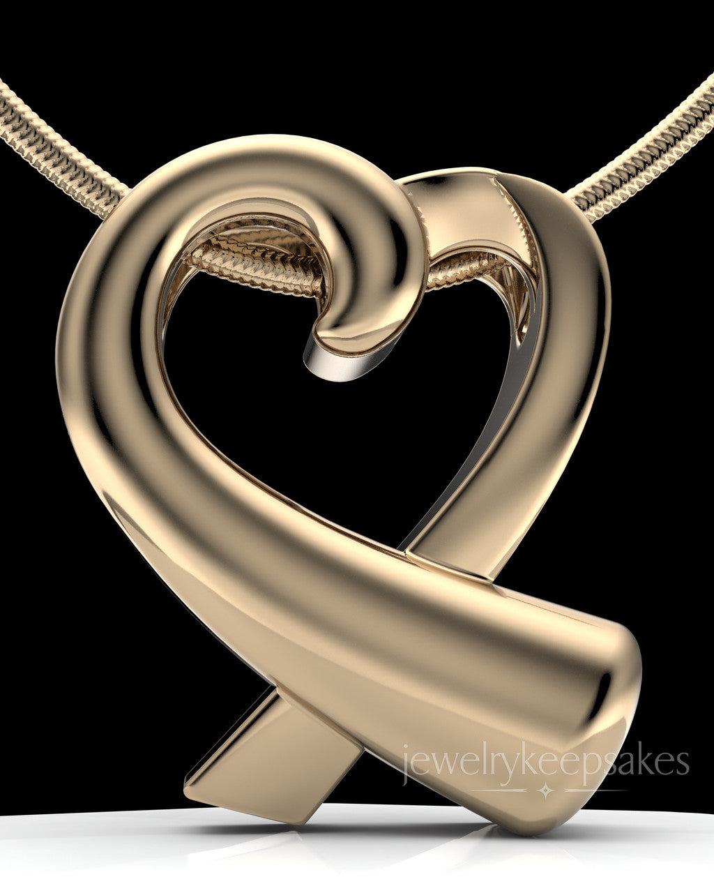 Solid 14k Gold Ribboned Heart Permanently Sealed Waterproof Remembrance Pendant
