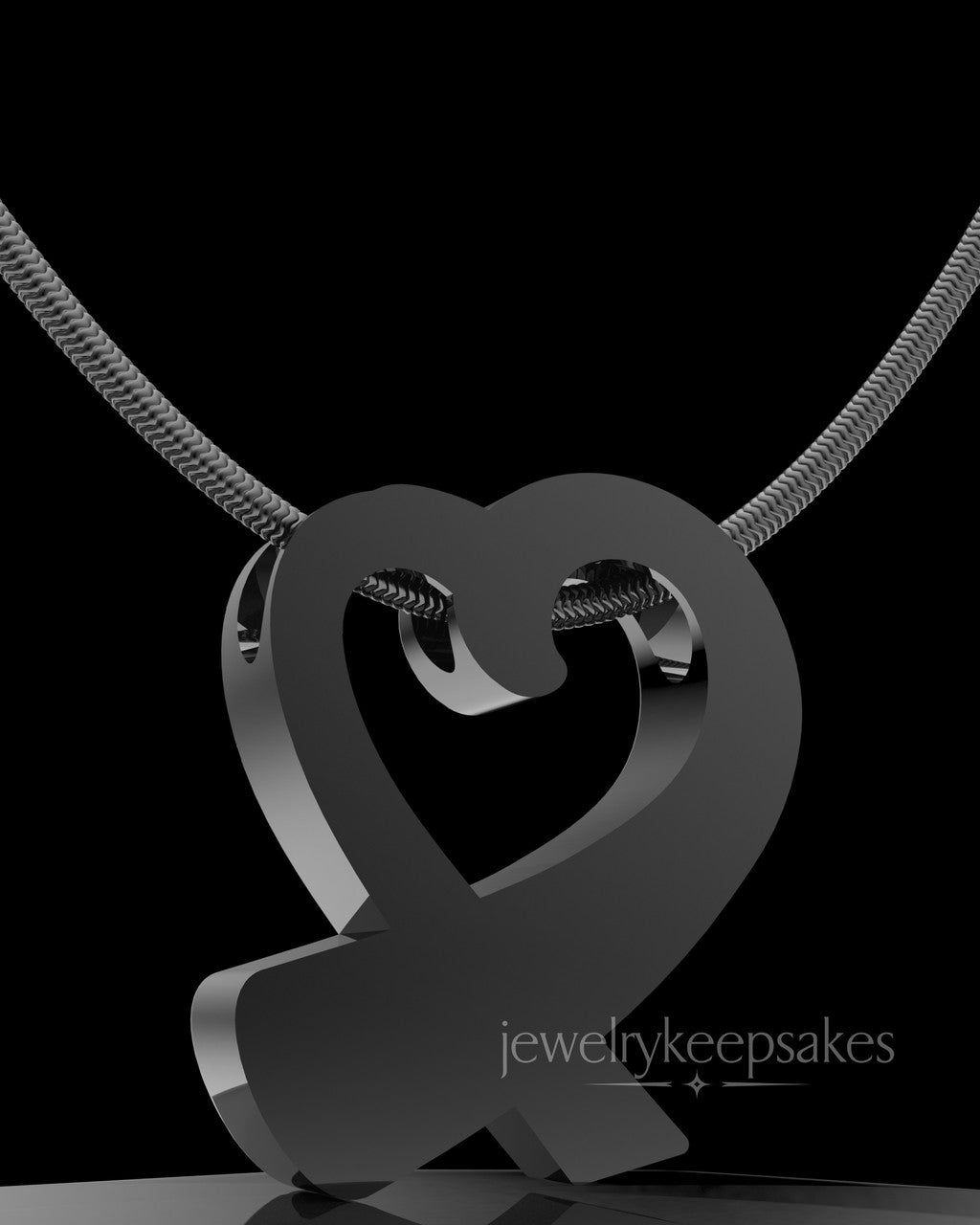 Black Plated Ribboned Heart Permanently Sealed Waterproof Cremation Pendant