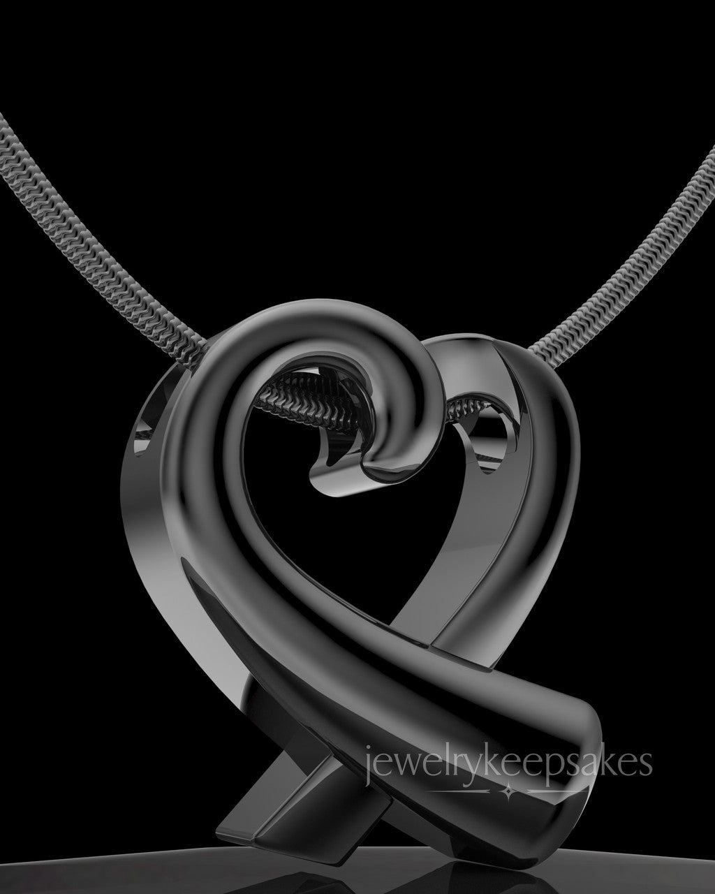 Black Plated Ribboned Heart Permanently Sealed Waterproof Cremation Pendant