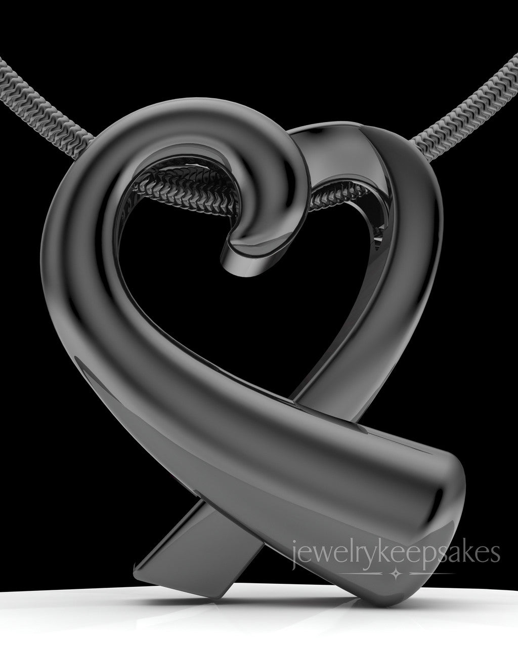 Black Plated Ribboned Heart Permanently Sealed Waterproof Cremation Pendant