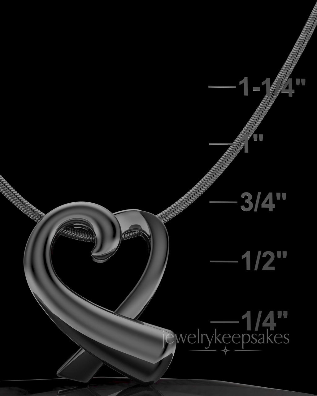 Black Plated Ribboned Heart Permanently Sealed Waterproof Cremation Pendant