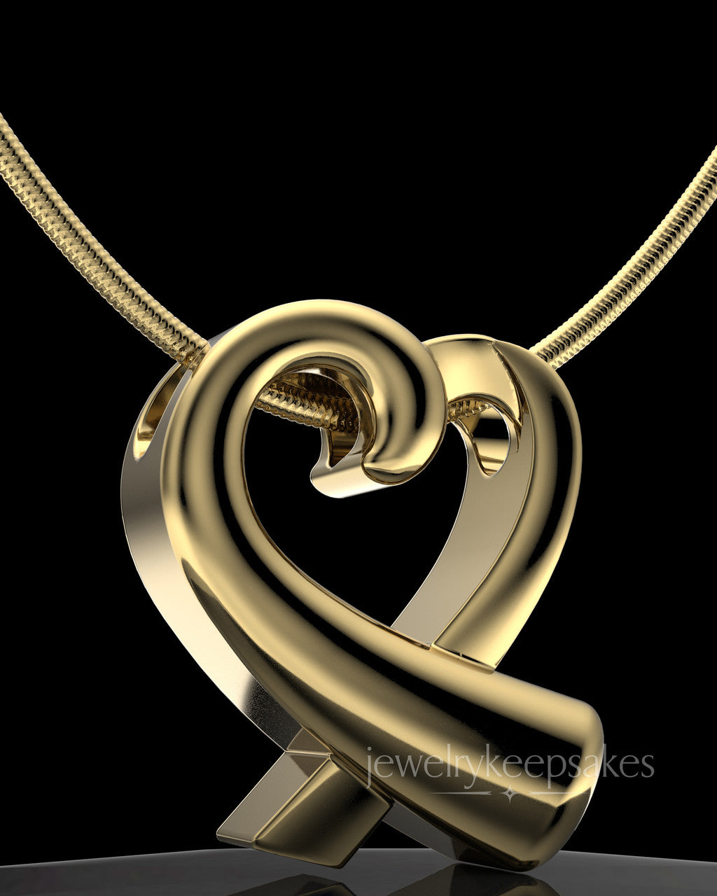 Gold Plated Ribboned Heart Permanently Sealed Waterproof Remembrance Pendant