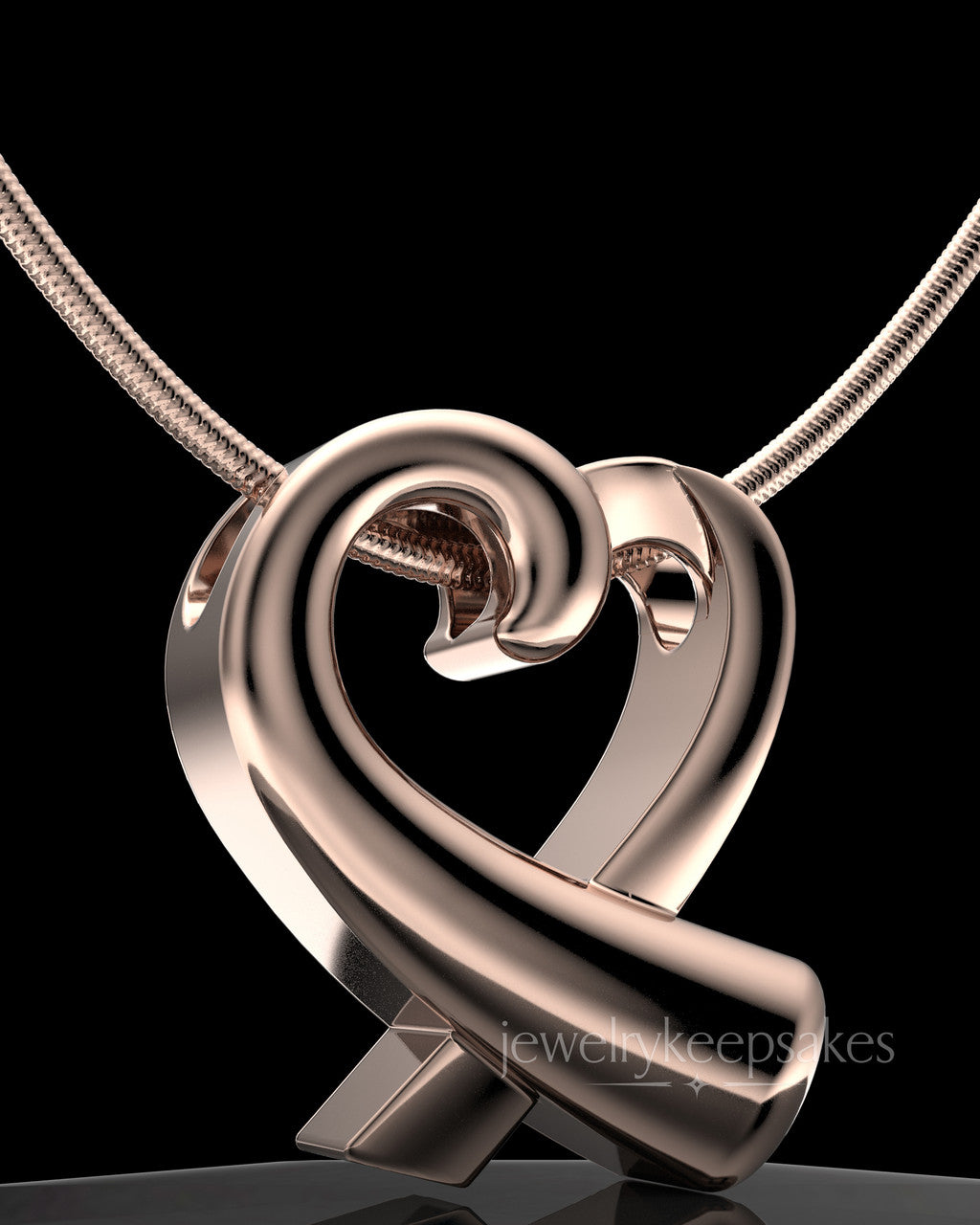 Rose Gold Plated Ribboned Heart Permanently Sealed Waterproof Cremation Pendant