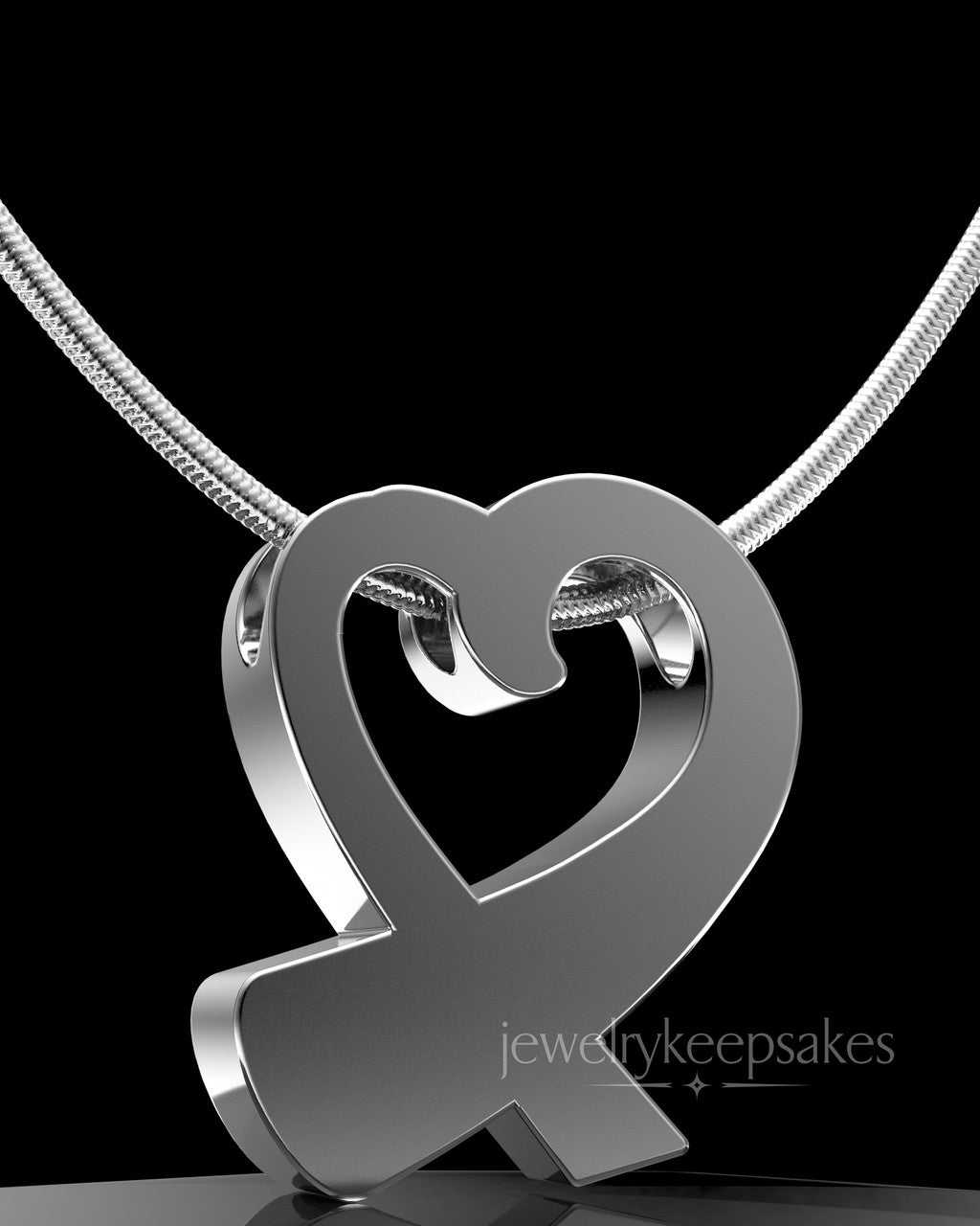 Sterling Silver Ribboned Heart Permanently Sealed Waterproof Cremation Pendant