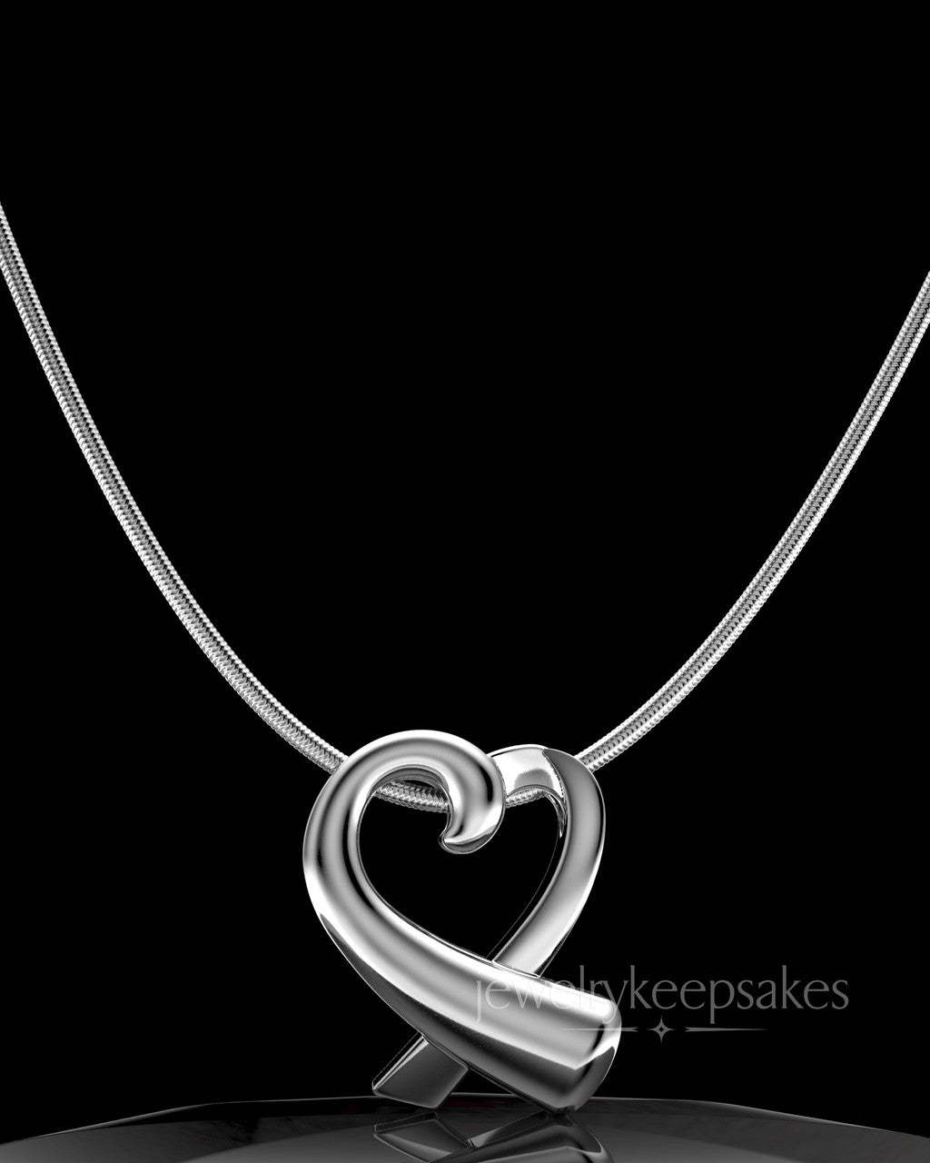 Sterling Silver Ribboned Heart Permanently Sealed Waterproof Cremation Pendant