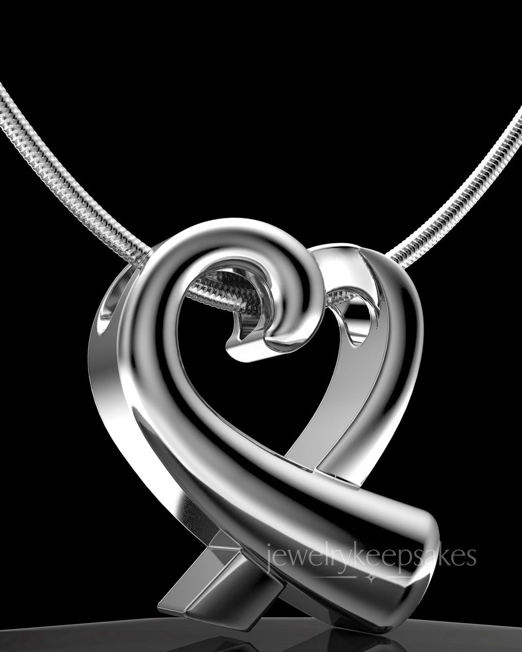 Sterling Silver Ribboned Heart Permanently Sealed Waterproof Cremation Pendant