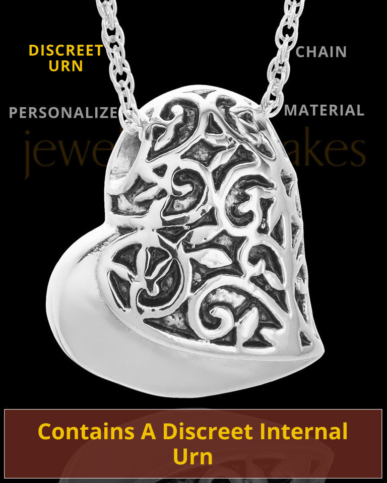 Stainless Intricate Heart Urn Pendant