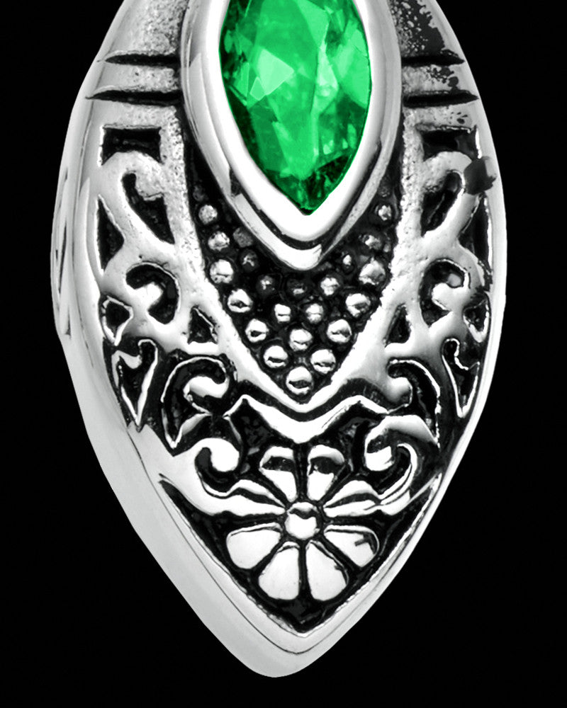 Stainless Decorated Teardrop with Green Stone Urn Pendant