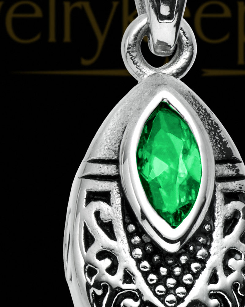 Stainless Decorated Teardrop with Green Stone Urn Pendant